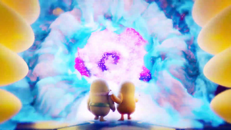 Fall Guys Silent's Memories Closing Cinematic - Banana and Silent in front of a Wormhole