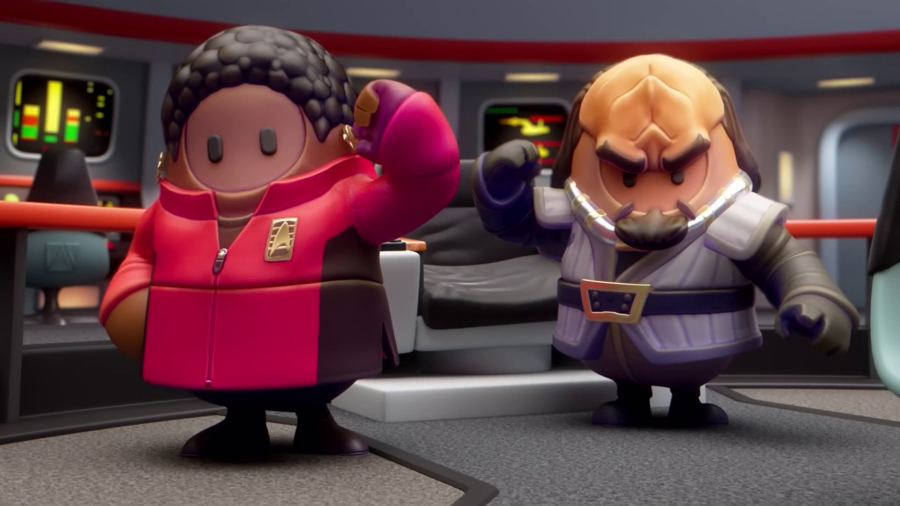 Fall Guys Star Trek Crossover - Uhura and Worf Costumes on the Enterprise Bridge